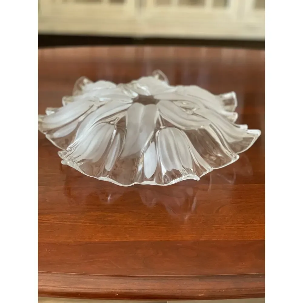 Crystal Dish Etched Floral Design 13 Inch Diameter